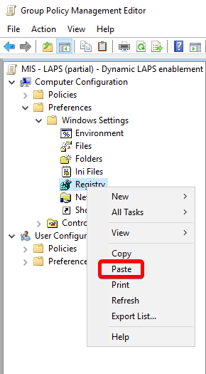 Image that shows where to paste my copied GPO settings