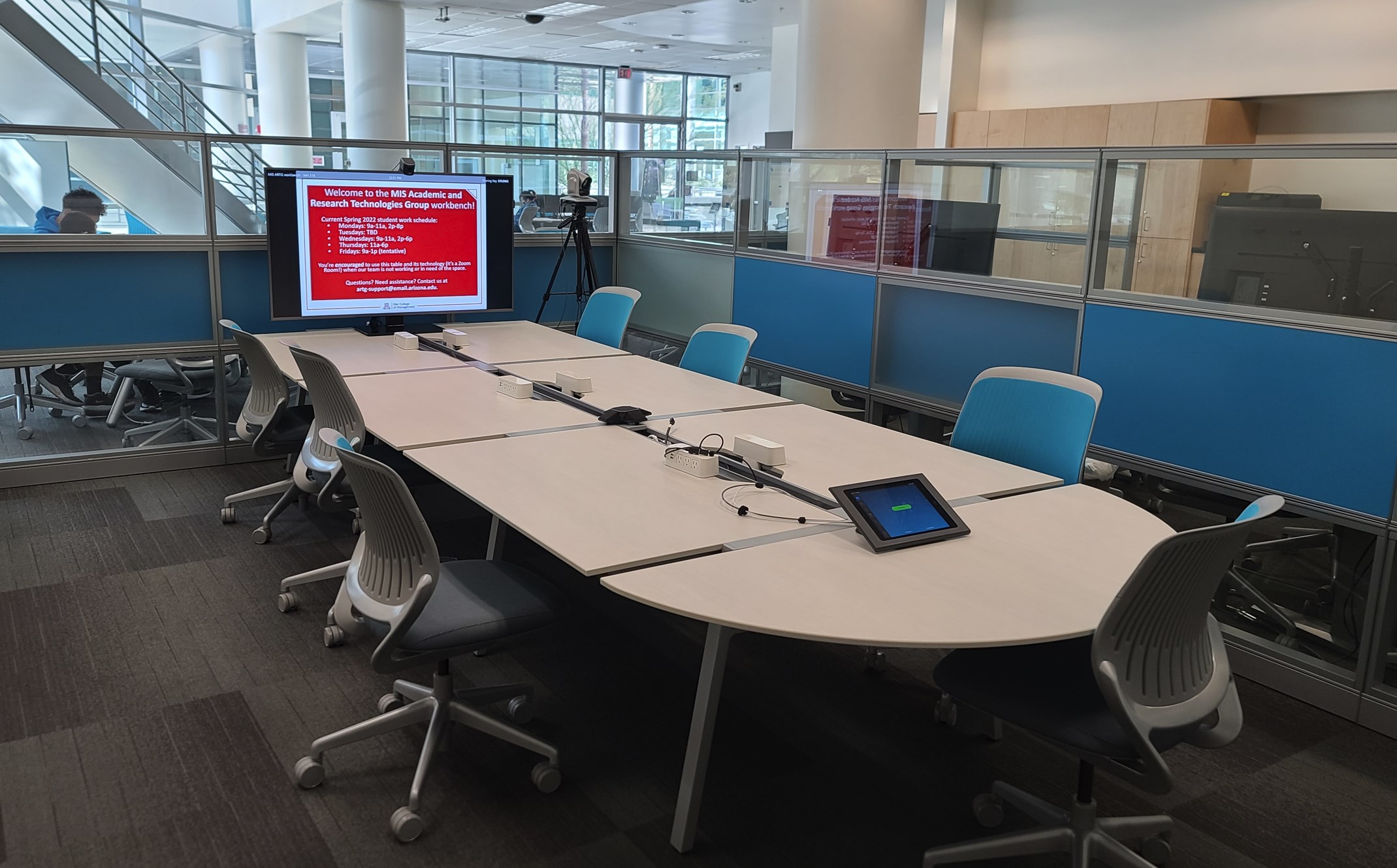 Image that shows a 55" Samsung Q-series 4k display on the ARTG workbench Zoom Room in the MIS Commons in 2022.