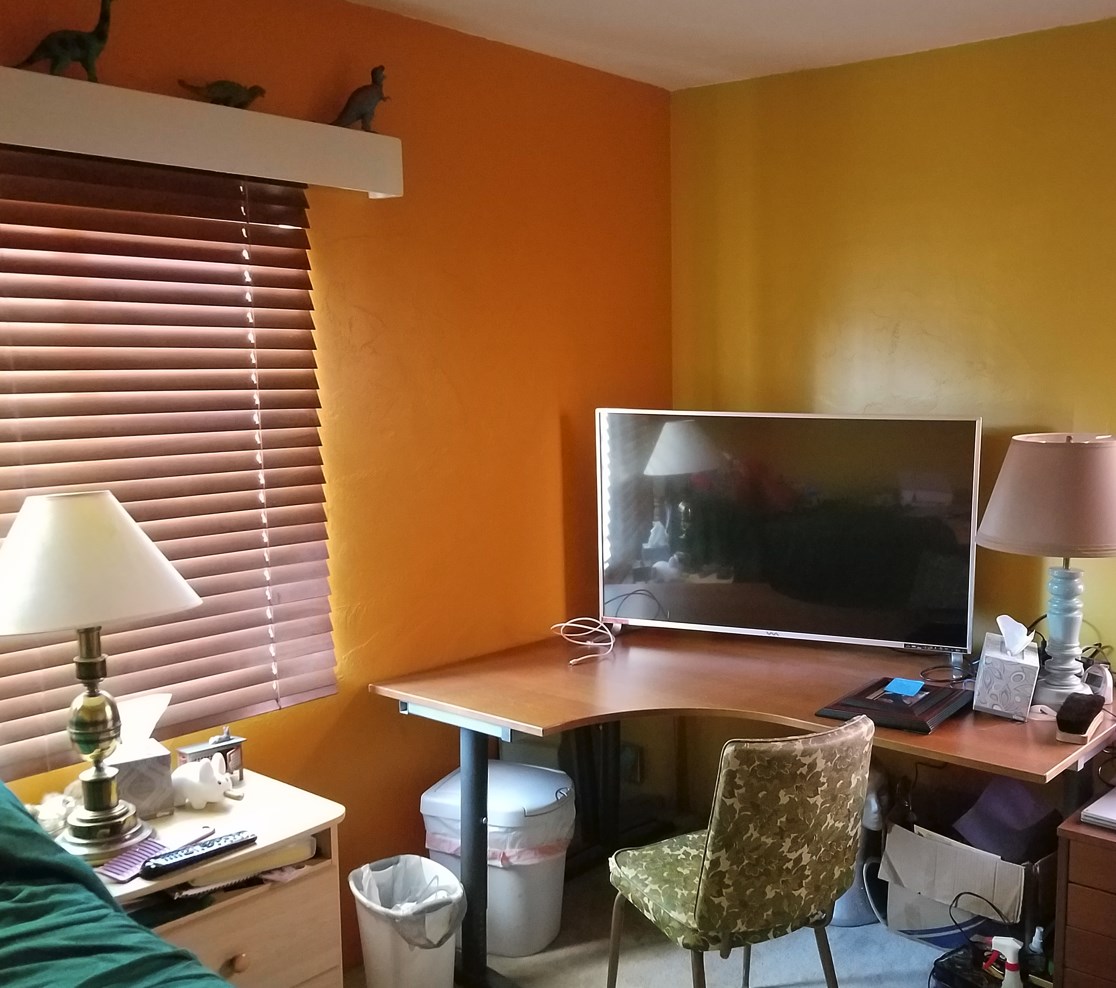 Image that shows a 49" Wasabi Mango 4k monitor in my home office in 2016.