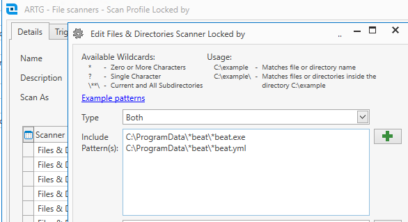 Image showing a Scan Profile configured to find beats clients files on the system's file system
