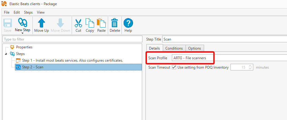 Image showing our remedating PDQ Deploy package's scan task, which runs after we do the install script