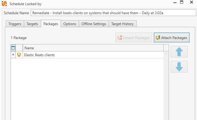 Image showing our Remediation Deployment's packages settings, which includes our Remediation Deployment